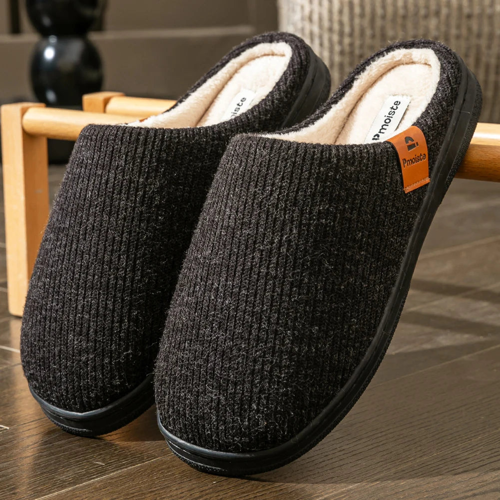 Winter pantoffels - Winter herenpantoffels met memory foam, TPR zool, grote zool, platte onderkant, antislip, warme en comfortabele gebreide binnenpantoffels