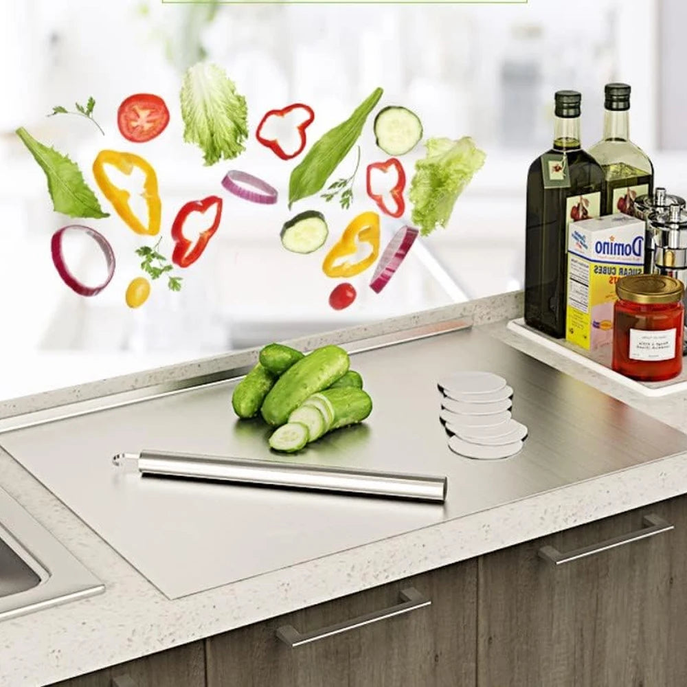 Food-Safe Steel Prep Board with Non-Slip Grip for Meat Vegetables Baking Dough Rolling Kitchen Counter Surface | Lonoma