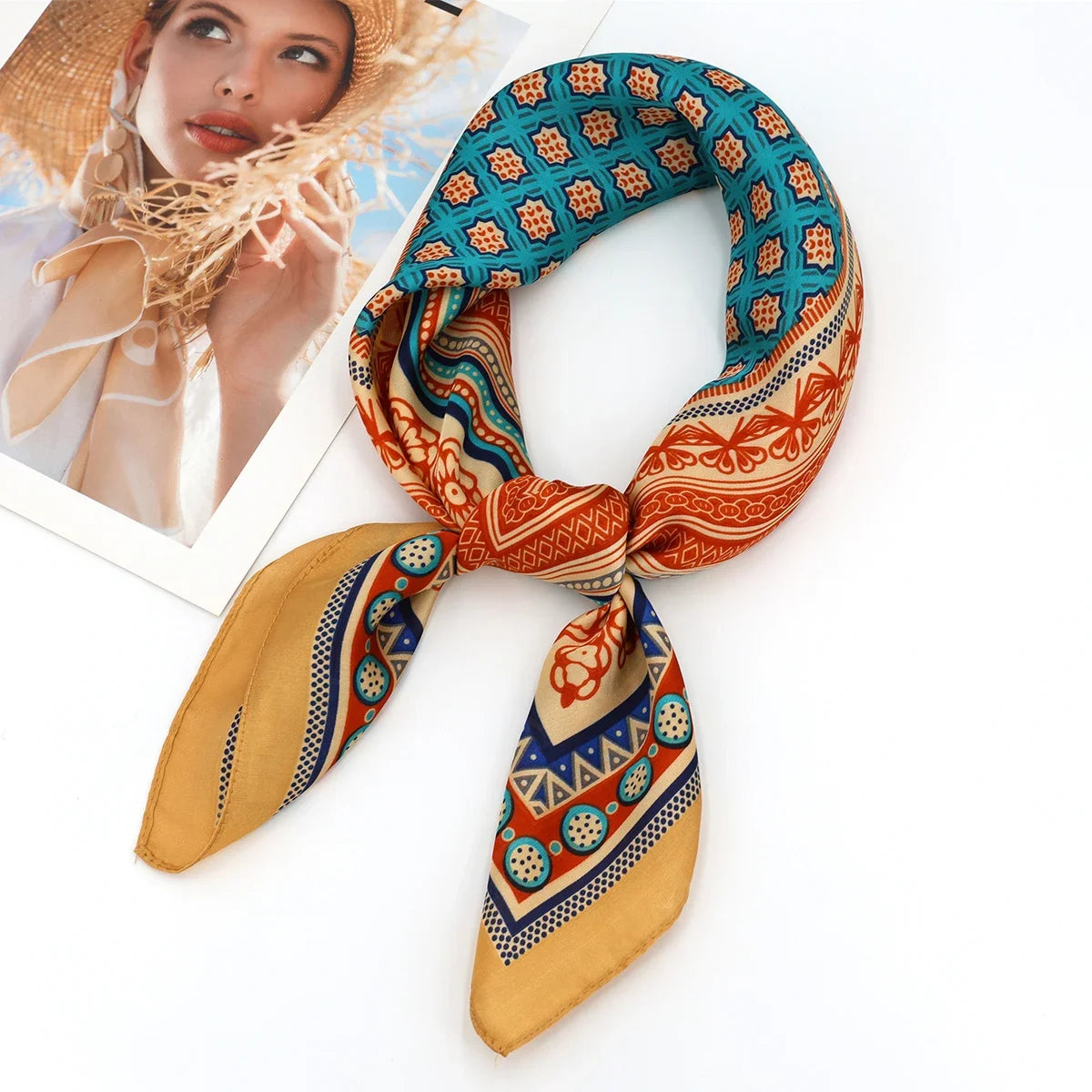 Square Silk Scarf for Women with Printed Design for Hair Neck or Handbag Accent Accessory | Lonoma