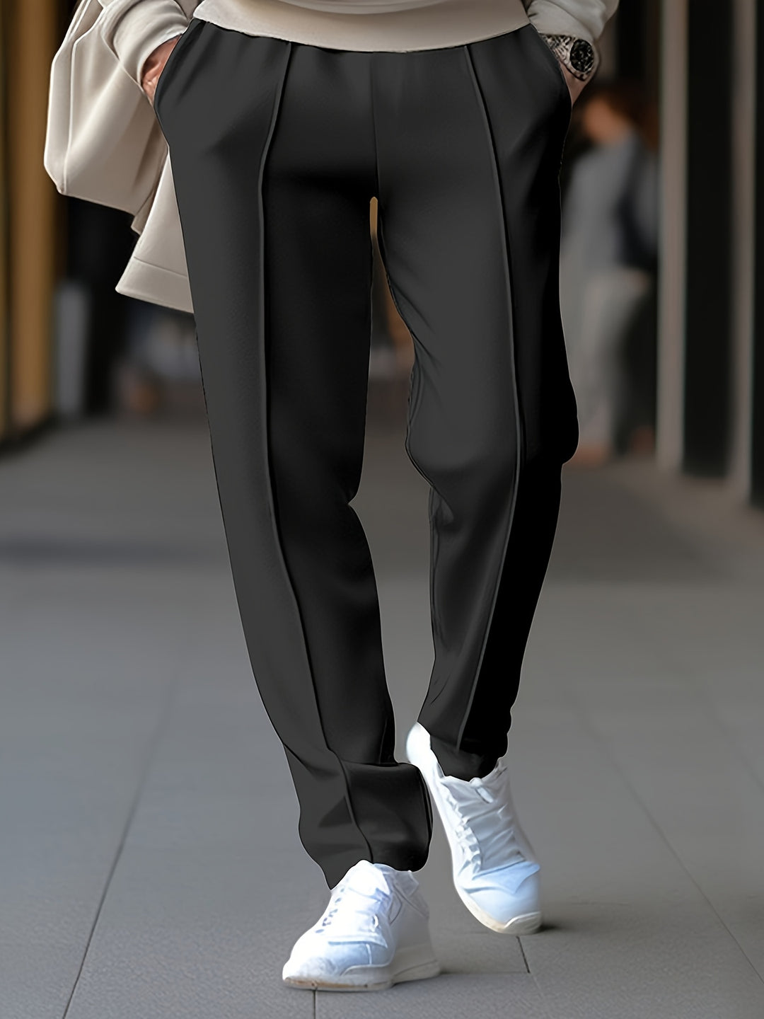 Men's Tapered Pants with Elastic Drawstring Waist and Center Seam | Slim Fit Casual Trousers for Everyday | Comfortable Stretch Waistband | Lonoma