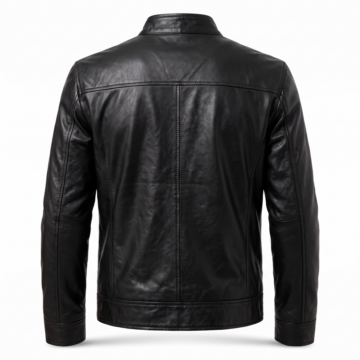 Men's Genuine Leather Motorcycle Jacket with Stand-Up Collar, Zip Chest Pockets, and Snap Closure for Casual Rides and Urban Wear | Lonoma