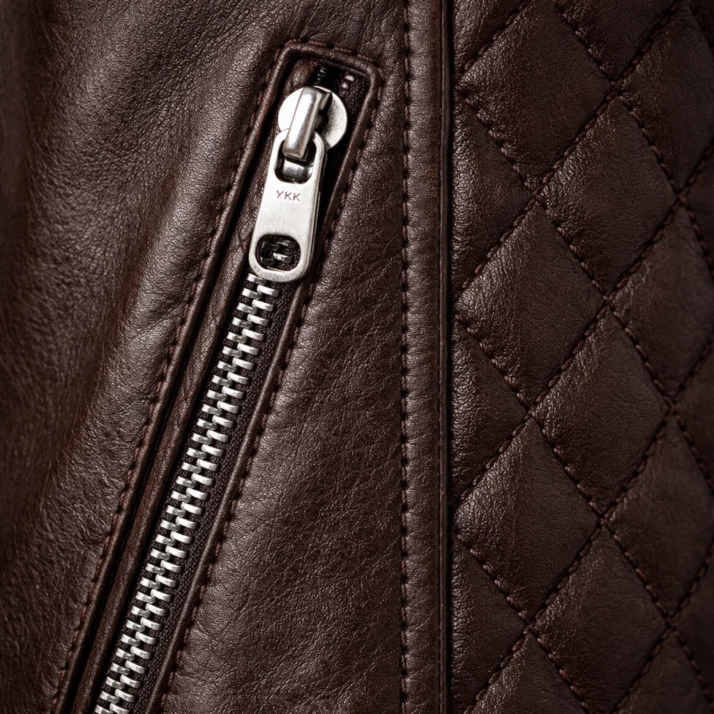 Men's Genuine Leather Motorcycle Jacket with Stand-Up Collar, Zip Chest Pockets, and Snap Closure for Casual Rides and Urban Wear | Lonoma