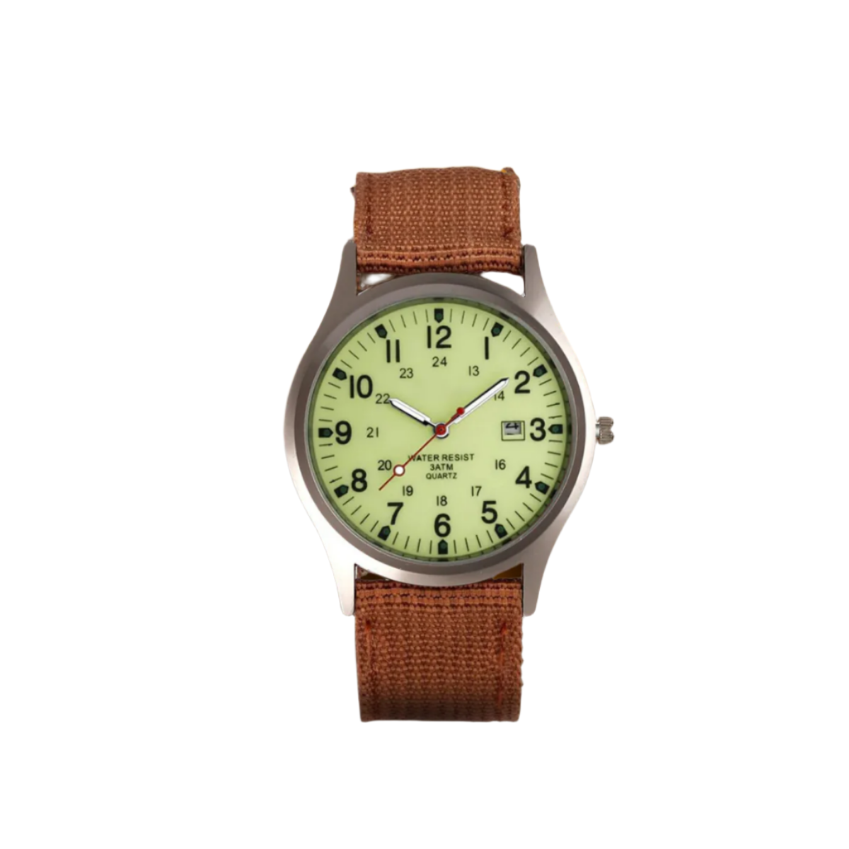 Men's Analog Field Watch with Arabic Numerals, Fabric Strap, Date Window, 24-Hour Scale for Outdoor Hiking Camping Travel | Lonoma