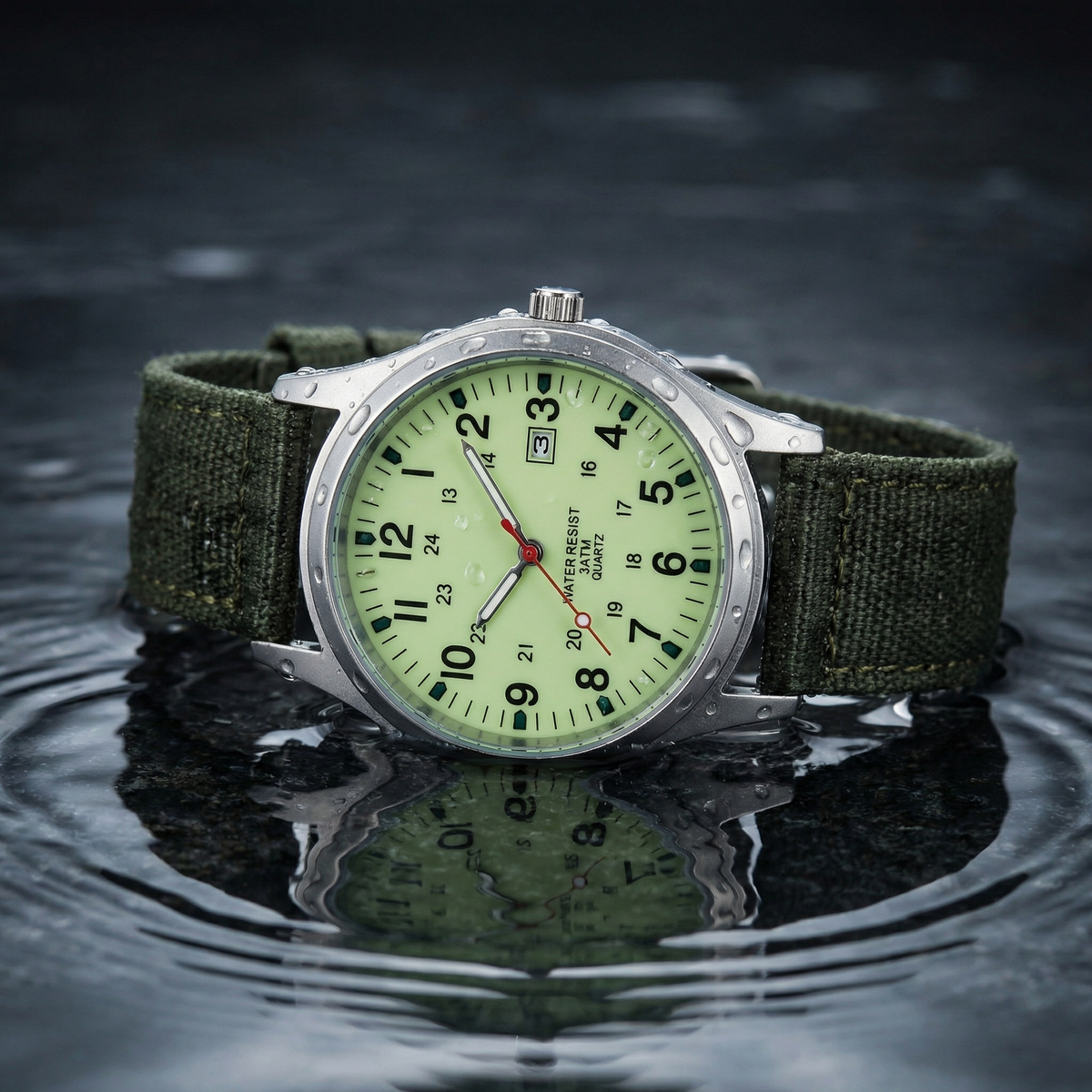 Men's Analog Field Watch with Arabic Numerals, Fabric Strap, Date Window, 24-Hour Scale for Outdoor Hiking Camping Travel | Lonoma