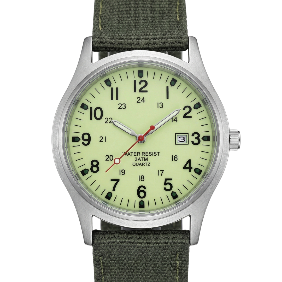 Men's Analog Field Watch with Arabic Numerals, Fabric Strap, Date Window, 24-Hour Scale for Outdoor Hiking Camping Travel | Lonoma