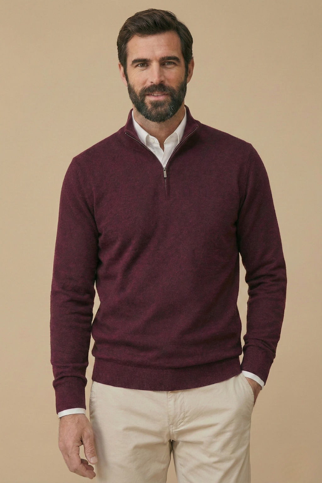 Men's Half-Zip Pullover Sweater Stand-Up Collar Ribbed Cuffs Smart Casual Knitwear for Office Work Everyday Layering Fall Winter | Lonoma