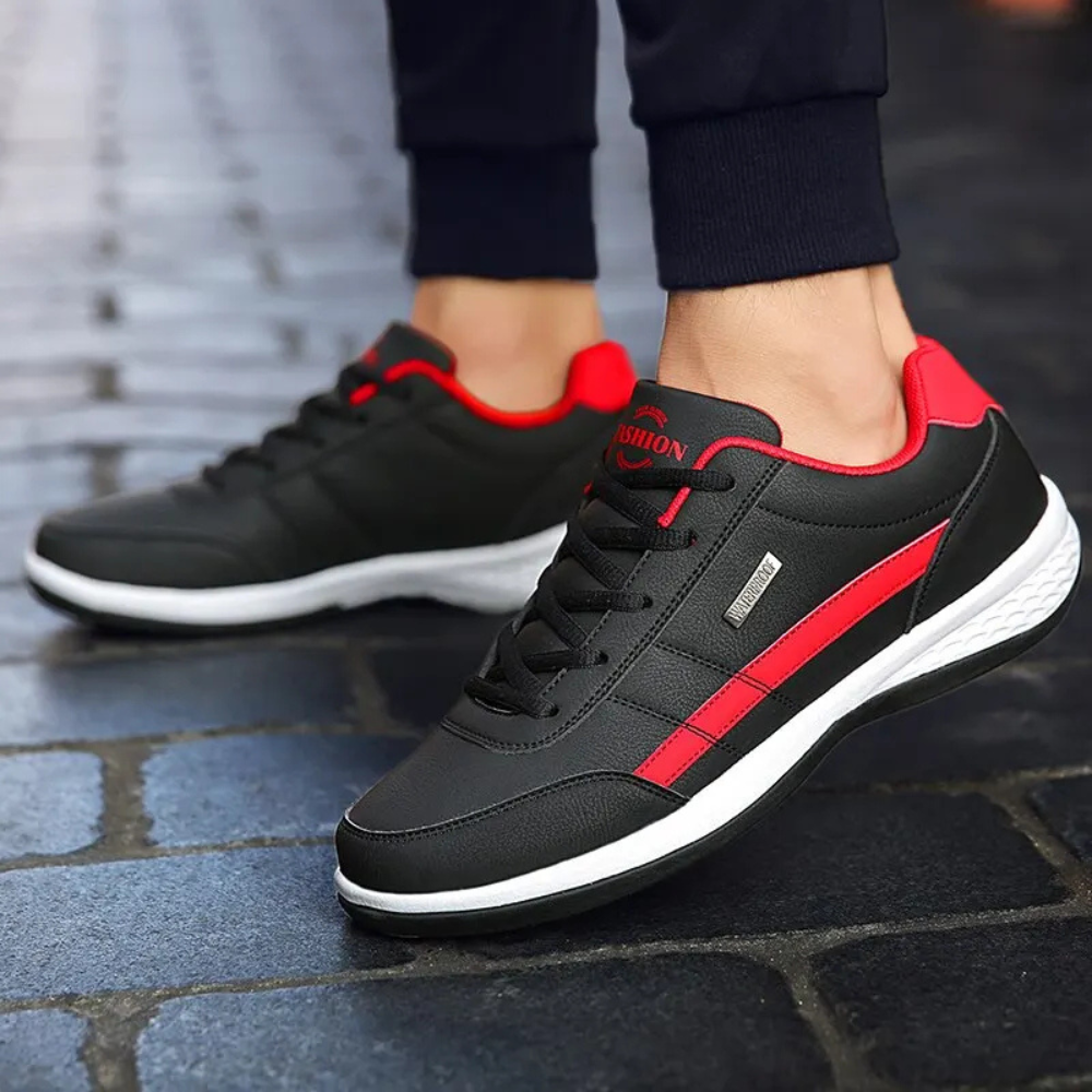 Men's Leather Sneakers Cushioned Sole Lace-Up Low-Top Athletic Casual Shoes for Everyday Walking Work Travel Comfortable Footwear | Lonoma