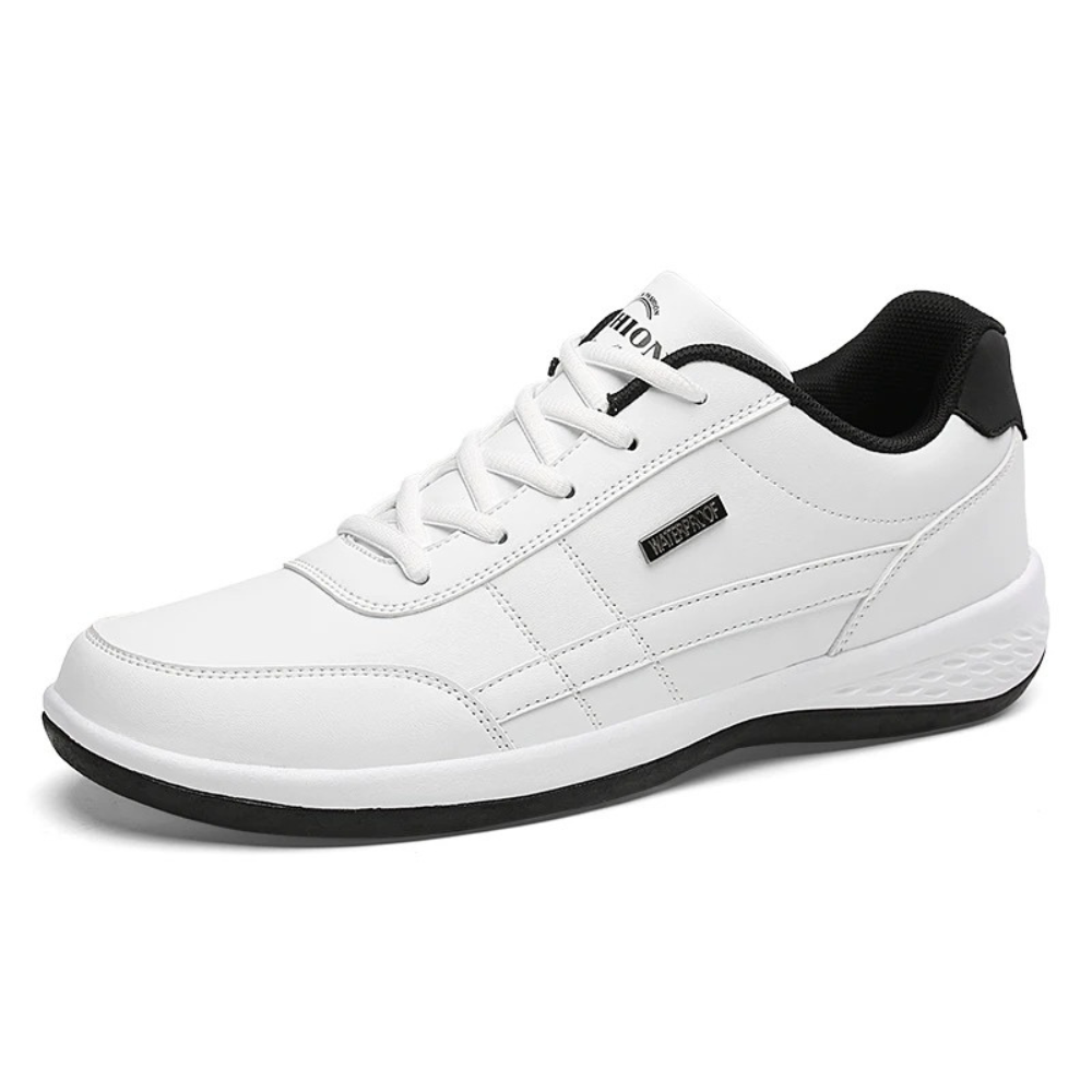 Men's Leather Sneakers Cushioned Sole Lace-Up Low-Top Athletic Casual Shoes for Everyday Walking Work Travel Comfortable Footwear | Lonoma