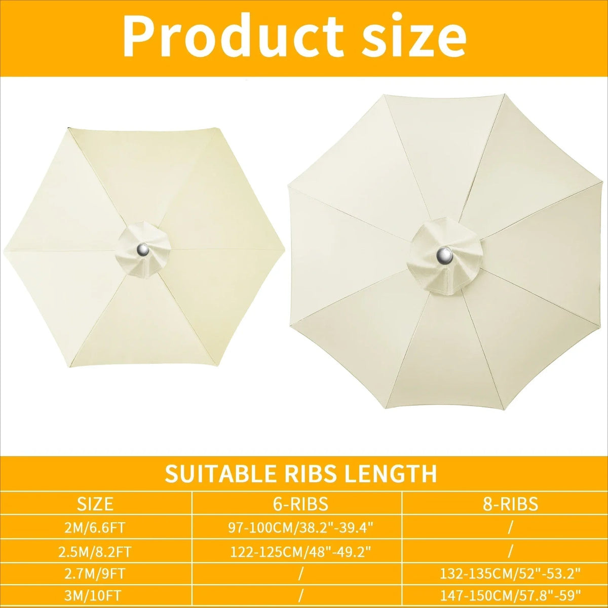 Patio Umbrella Replacement Canopy 6/8 Rib Water-Resistant with Vent Top 7-10 Ft Outdoor Sun Shade Cover for Garden Yard | Lonoma