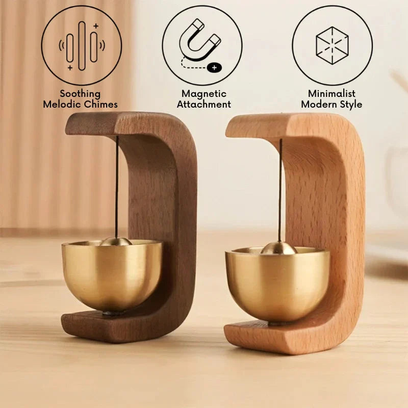 Wooden Wind Chime with Magnetic Hanging Bell C-Shaped Display Stand | Lonoma