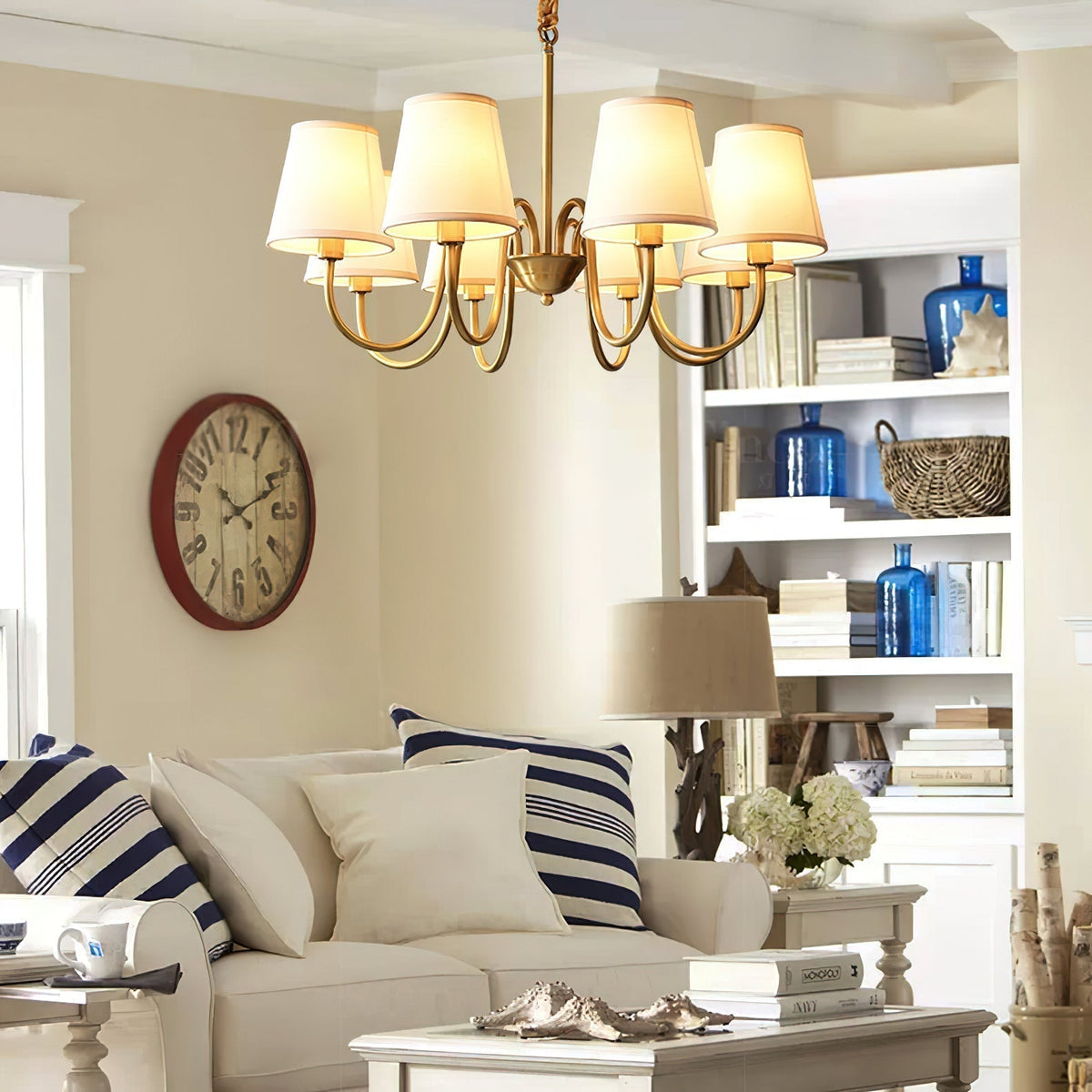 Classic Fabric Shade Chandelier with Brass Finish – Elegant Multi-Light Fixture for Dining Room, Living Room & Foyer | Lonoma