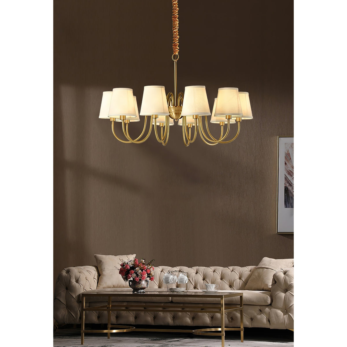 Classic Fabric Shade Chandelier with Brass Finish – Elegant Multi-Light Fixture for Dining Room, Living Room & Foyer | Lonoma