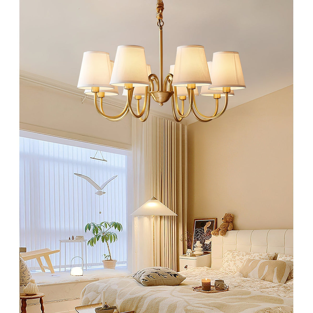 Classic Fabric Shade Chandelier with Brass Finish – Elegant Multi-Light Fixture for Dining Room, Living Room & Foyer | Lonoma