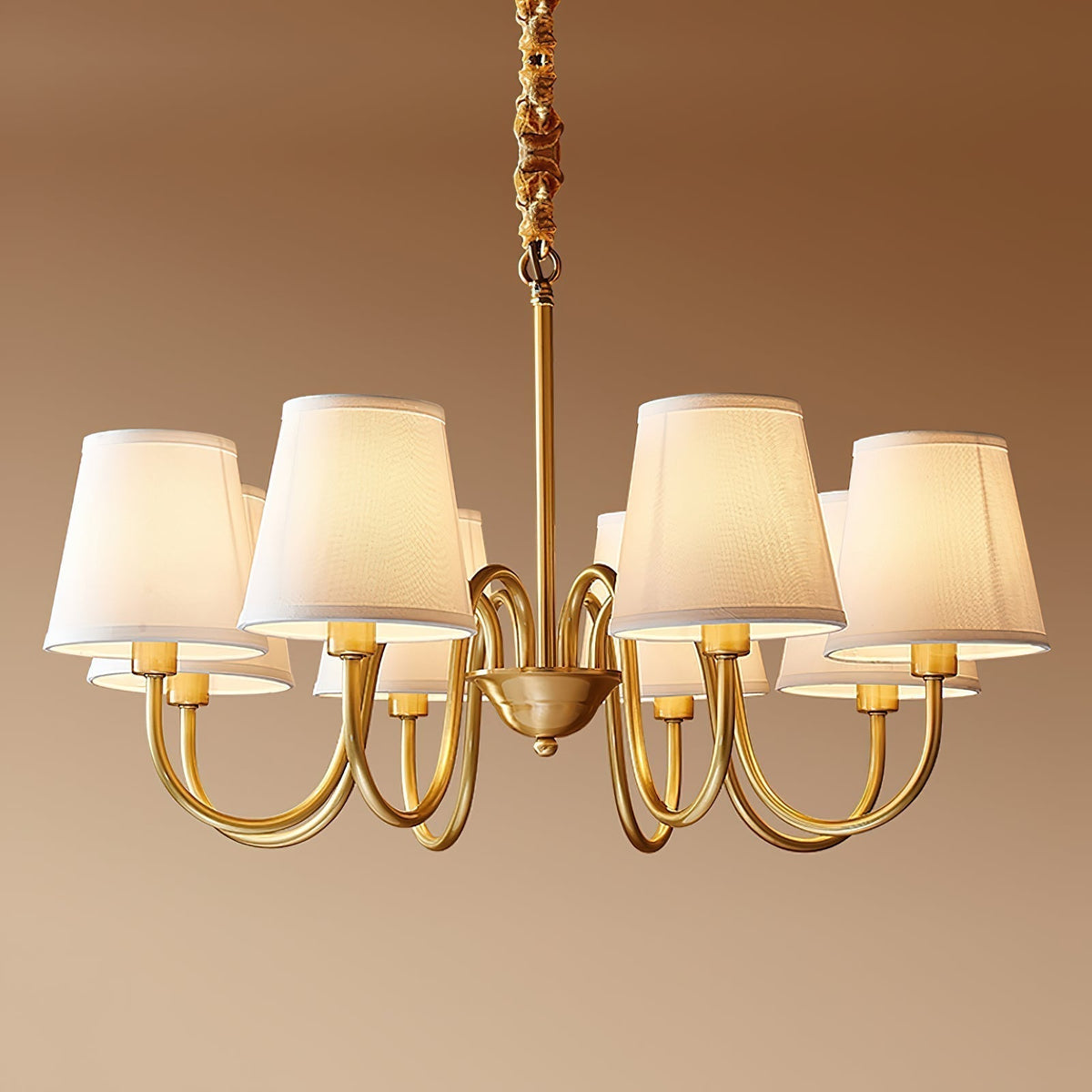 Classic Fabric Shade Chandelier with Brass Finish – Elegant Multi-Light Fixture for Dining Room, Living Room & Foyer | Lonoma