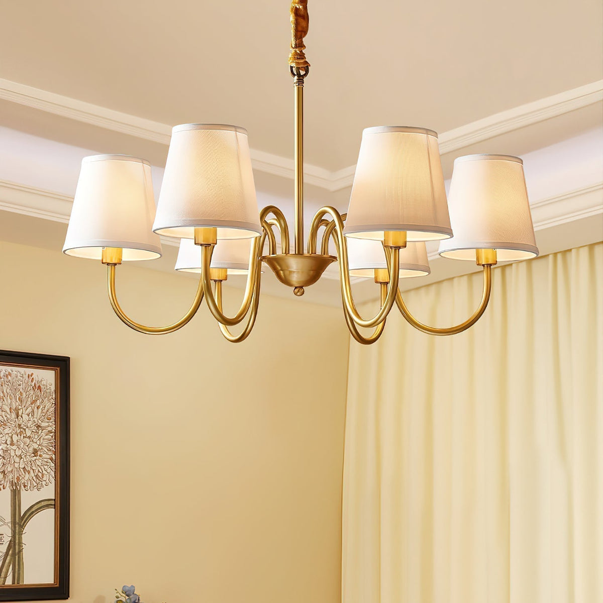Classic Fabric Shade Chandelier with Brass Finish – Elegant Multi-Light Fixture for Dining Room, Living Room & Foyer | Lonoma