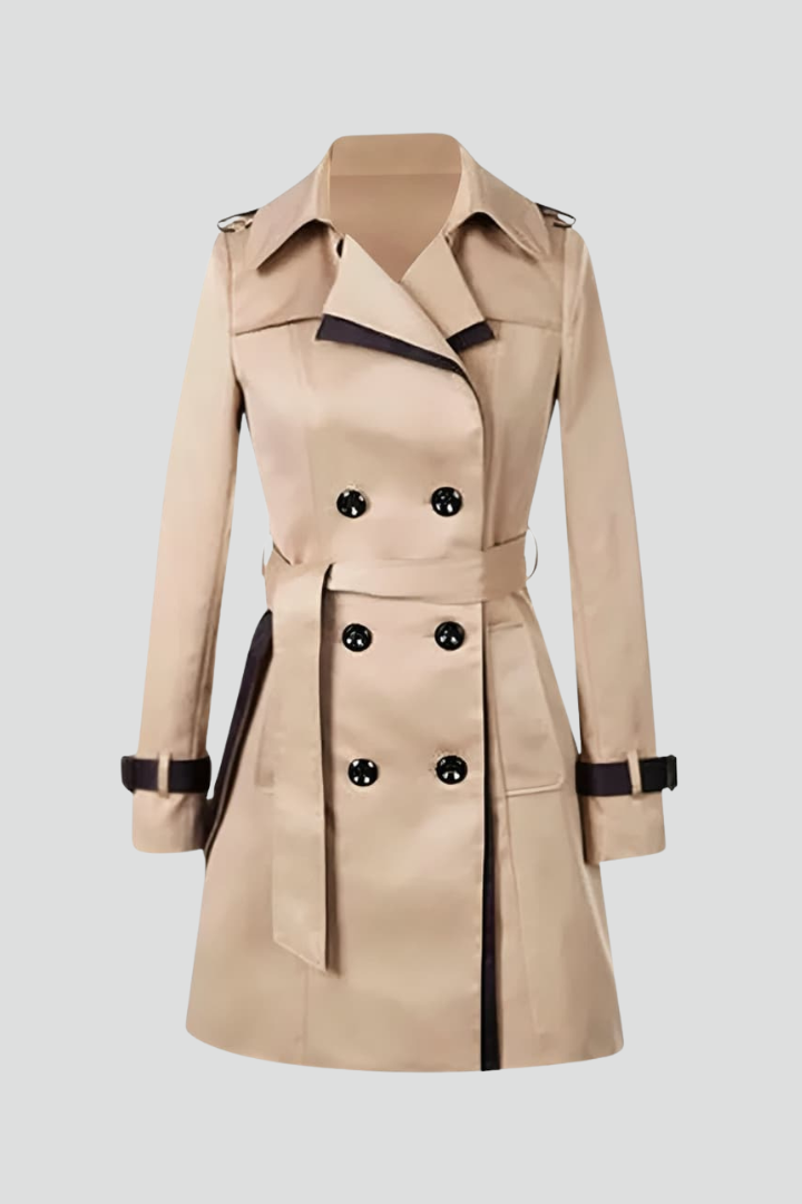 Women's Belted Trench Coat Knee Length Textured Outerwear Jacket Classic Lapel Collar Long Sleeve Windbreaker for Work Office Business | Lonoma