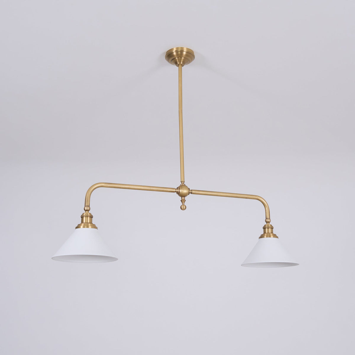 Brushed Brass Pendant Light with Flared Cone Shades for Dining Room & Kitchen Island | Dual Head Suspension Fixture | Lonoma