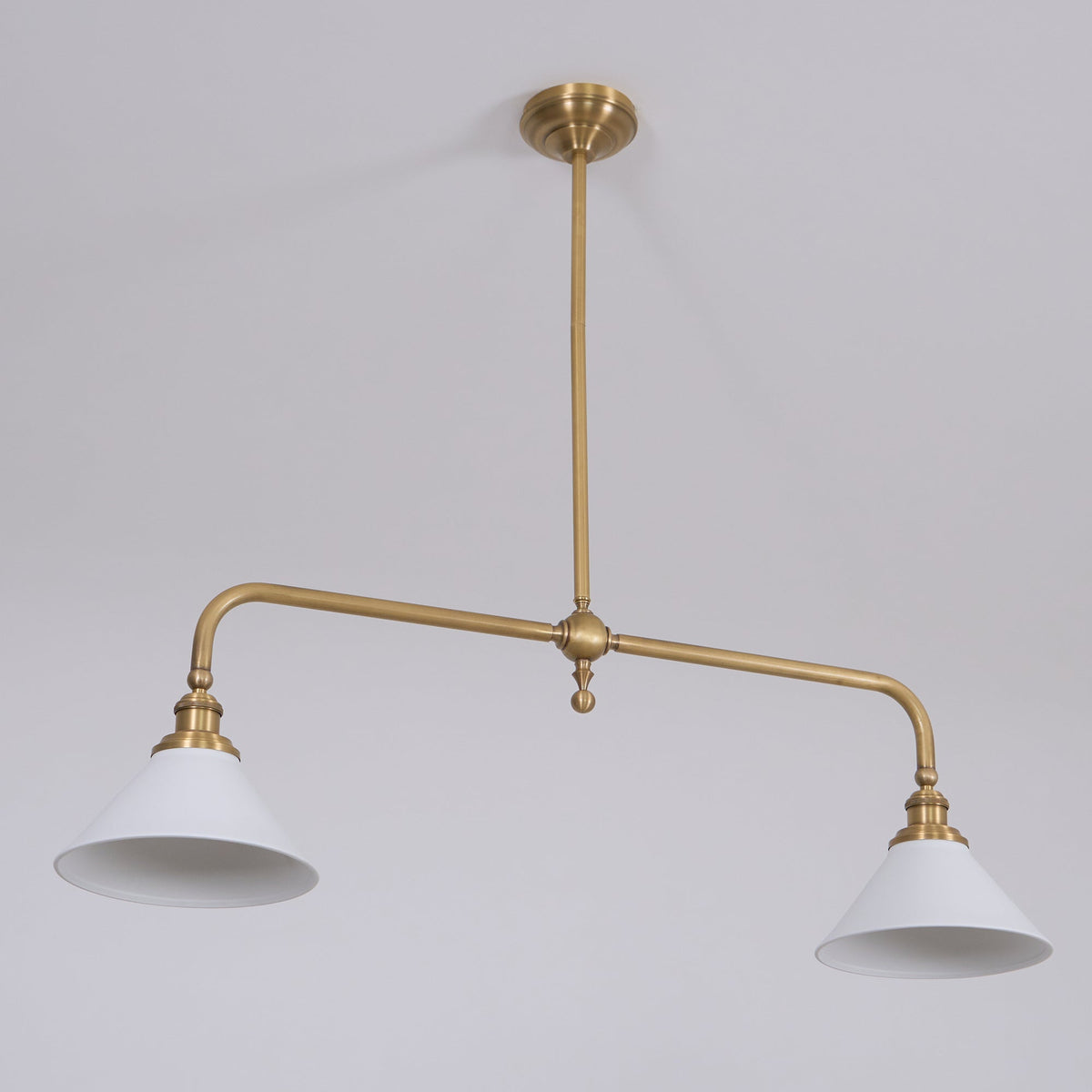 Brushed Brass Pendant Light with Flared Cone Shades for Dining Room & Kitchen Island | Dual Head Suspension Fixture | Lonoma