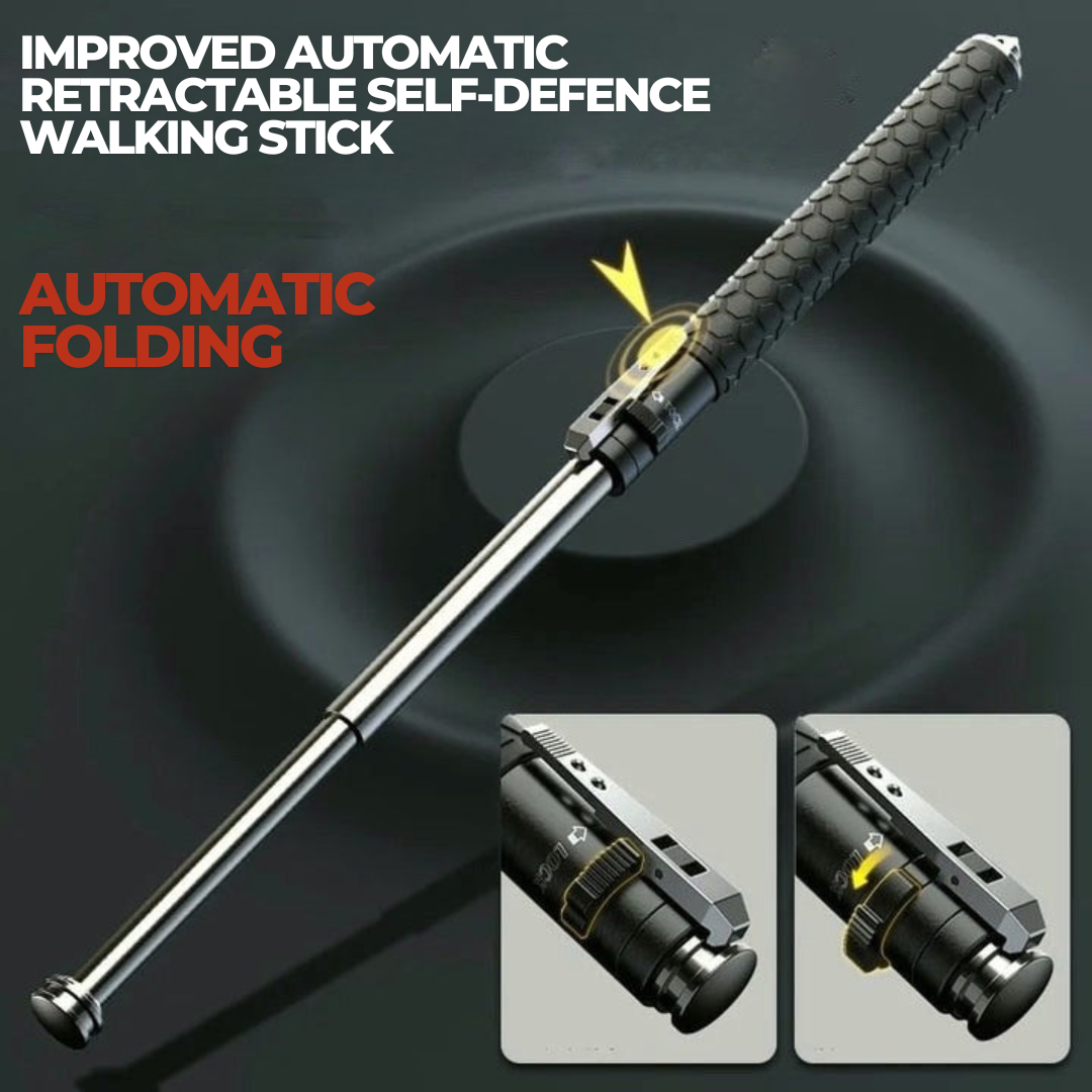 Collapsible Steel Walking Stick Auto-Deploy Button Compact Travel Cane Non-Slip Handle Outdoor Safety Support | Lonoma