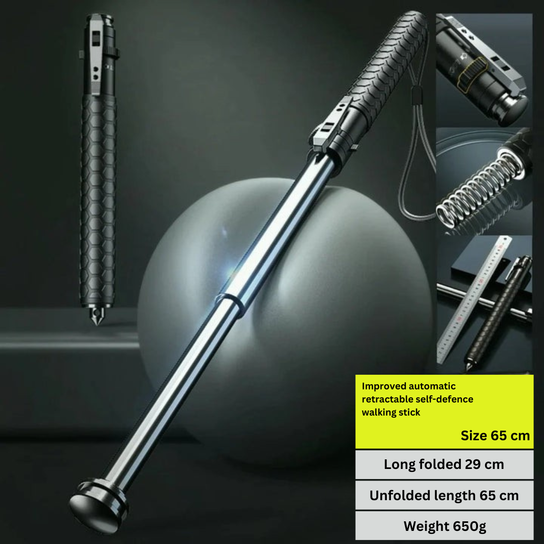 Collapsible Steel Walking Stick Auto-Deploy Button Compact Travel Cane Non-Slip Handle Outdoor Safety Support | Lonoma