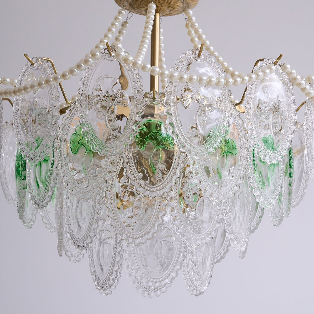 Pearl Glass Tiered Chandelier Gold Metal Frame Multi-Layer Pendant Light for Dining Room Bedroom Living Room Modern Luxe Ceiling Fixture | Lonoma