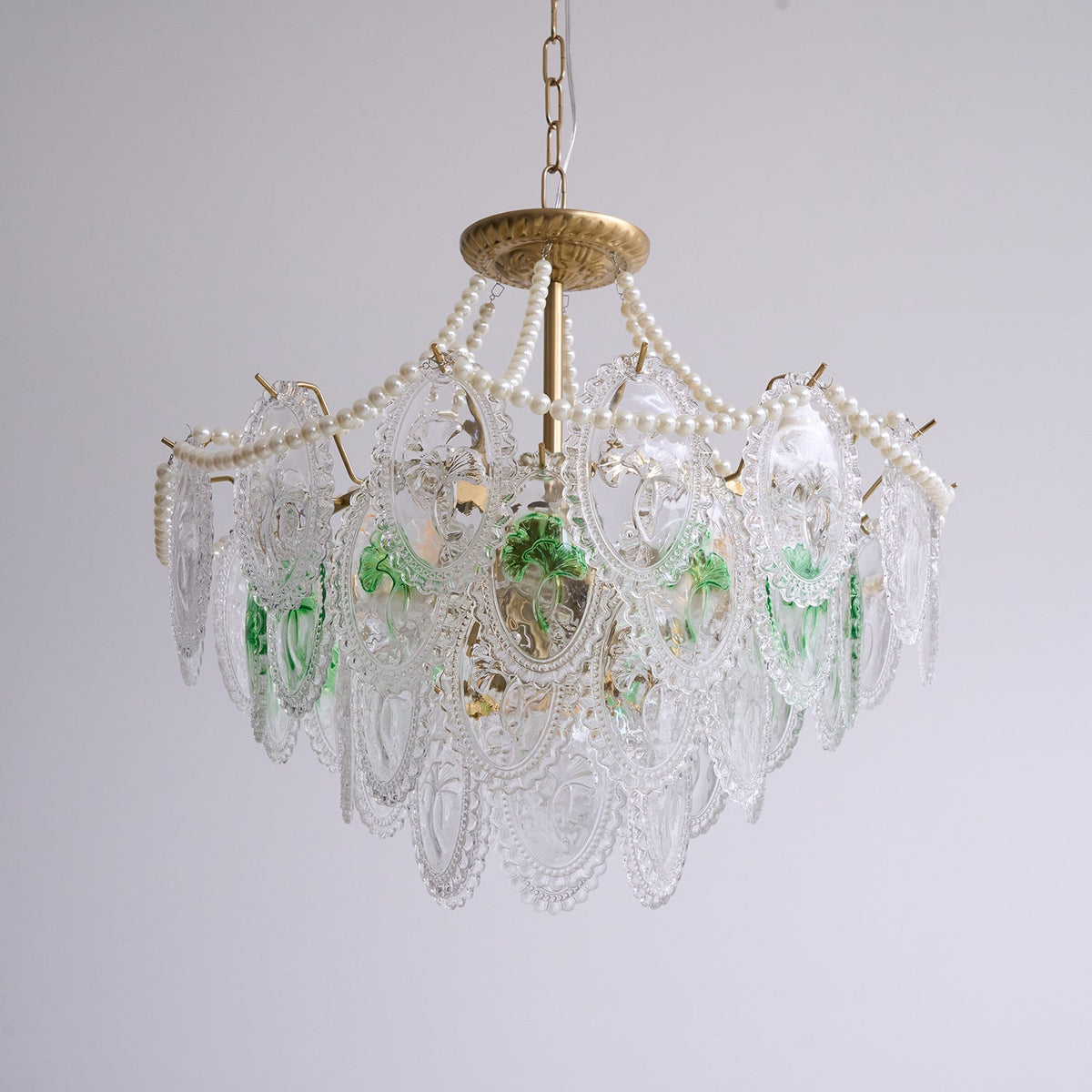 Pearl Glass Tiered Chandelier Gold Metal Frame Multi-Layer Pendant Light for Dining Room Bedroom Living Room Modern Luxe Ceiling Fixture | Lonoma
