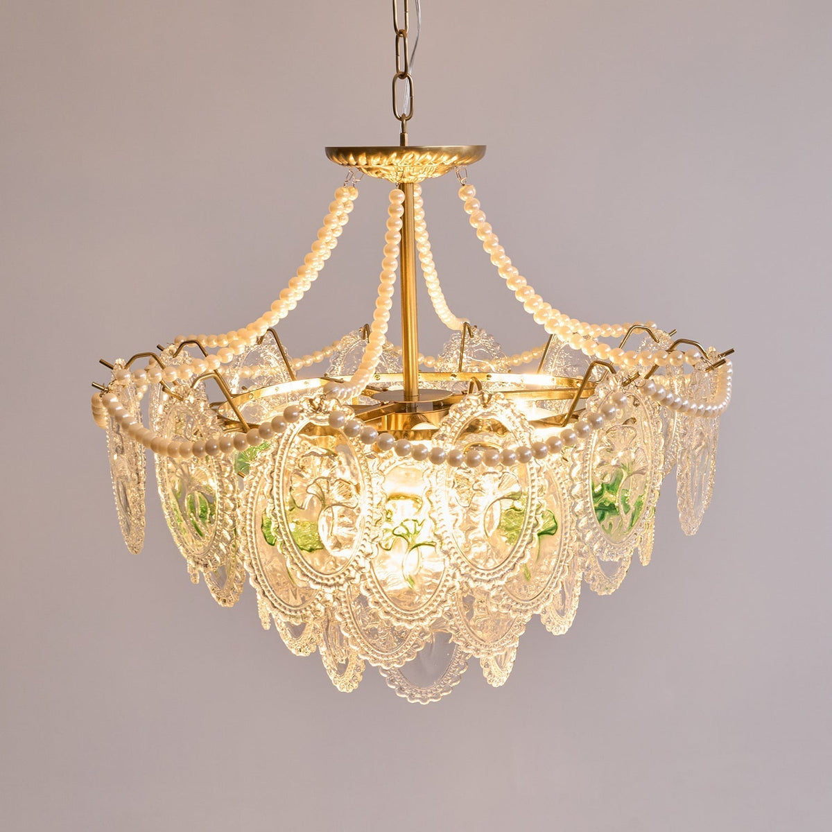 Pearl Glass Tiered Chandelier Gold Metal Frame Multi-Layer Pendant Light for Dining Room Bedroom Living Room Modern Luxe Ceiling Fixture | Lonoma
