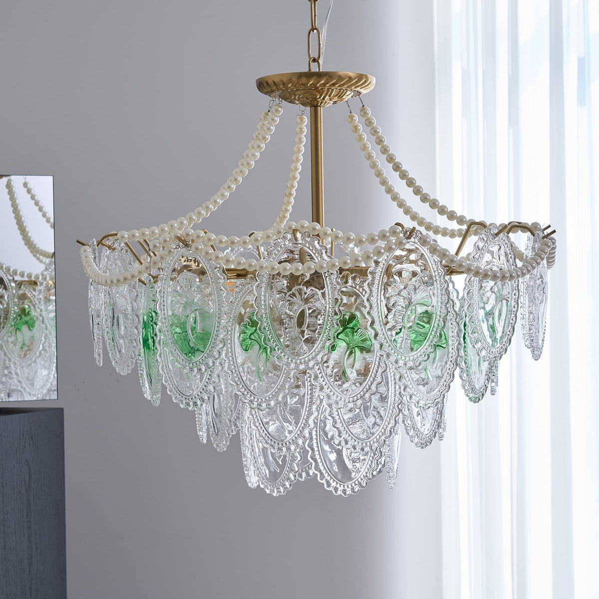 Pearl Glass Tiered Chandelier Gold Metal Frame Multi-Layer Pendant Light for Dining Room Bedroom Living Room Modern Luxe Ceiling Fixture | Lonoma