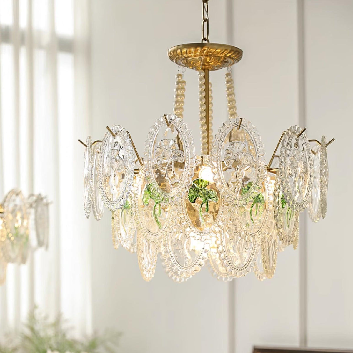 Pearl Glass Tiered Chandelier Gold Metal Frame Multi-Layer Pendant Light for Dining Room Bedroom Living Room Modern Luxe Ceiling Fixture | Lonoma