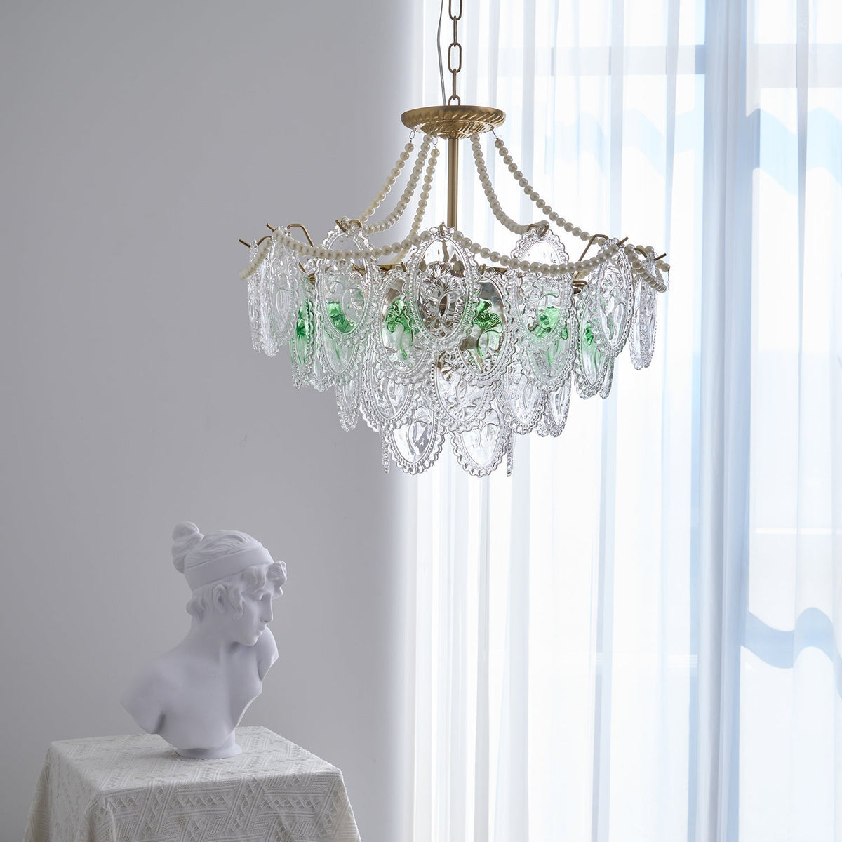 Pearl Glass Tiered Chandelier Gold Metal Frame Multi-Layer Pendant Light for Dining Room Bedroom Living Room Modern Luxe Ceiling Fixture | Lonoma
