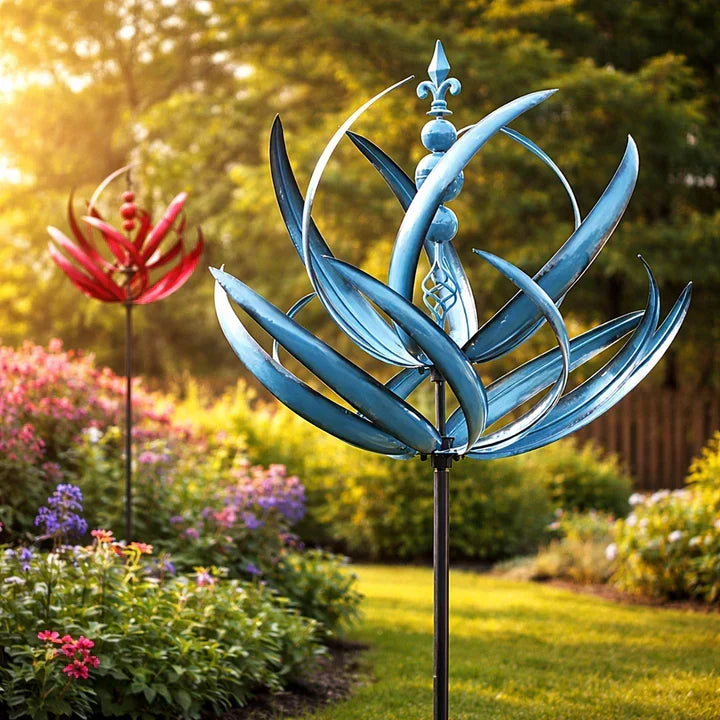 Metal Garden Wind Spinner, 35 in Kinetic Yard Sculpture with Dual-Spin Petals, Outdoor Lawn Stake for Patio and Flower Bed | Lonoma