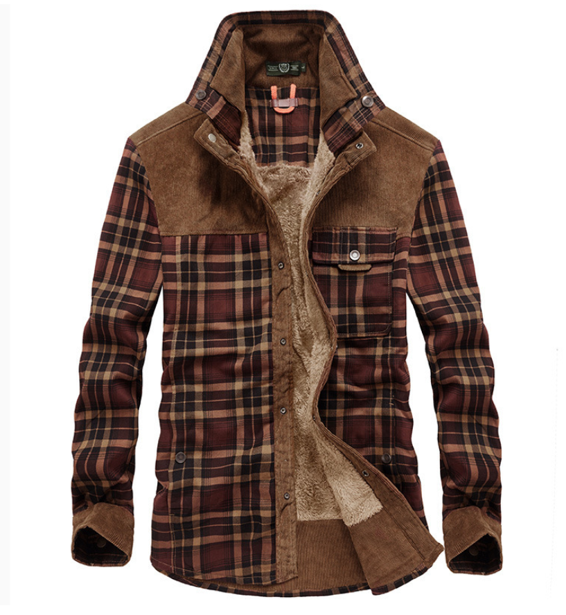 Men's Sherpa-Lined Plaid Shirt Jacket with Corduroy Trim - Snap-Front Winter Work Coat for Cold Weather | Lonoma
