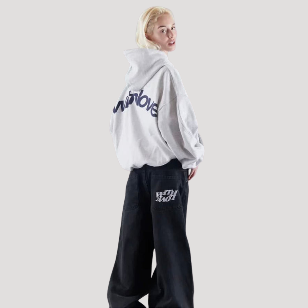 Graphic Print Hoodie Oversized Women's Pullover with Front Pocket Drawstring Hood Ribbed Cuffs for Street Style Casual Wear Fall Layering | Lonoma