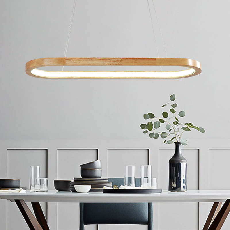 Wooden Oval Hanging Light LED Modern Ceiling Fixture 3-Color Switch for Kitchen Island Dining Room Breakfast Bar Restaurant | Lonoma