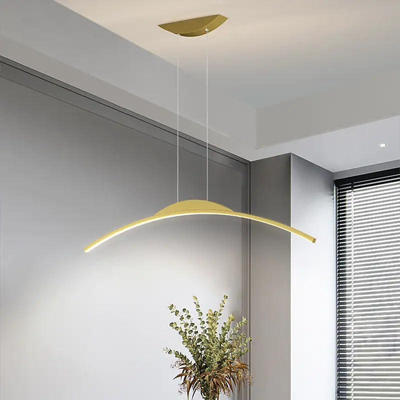 LED Curved Bar Pendant Light Black Gold Dimmable Hanging Fixture Modern Kitchen Island Dining Living Room Adjustable Ceiling Lamp | Lonoma