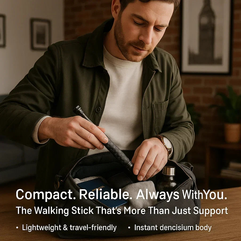 Collapsible Steel Walking Stick Auto-Deploy Button Compact Travel Cane Non-Slip Handle Outdoor Safety Support | Lonoma