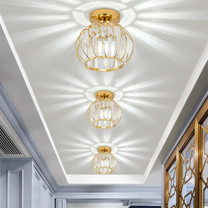 Crystal Ceiling Light Fixture Metal Frame Black Gold Finish LED Flush Mount for Bedroom Living Room Hallway Entryway Modern Home Lighting | Lonoma
