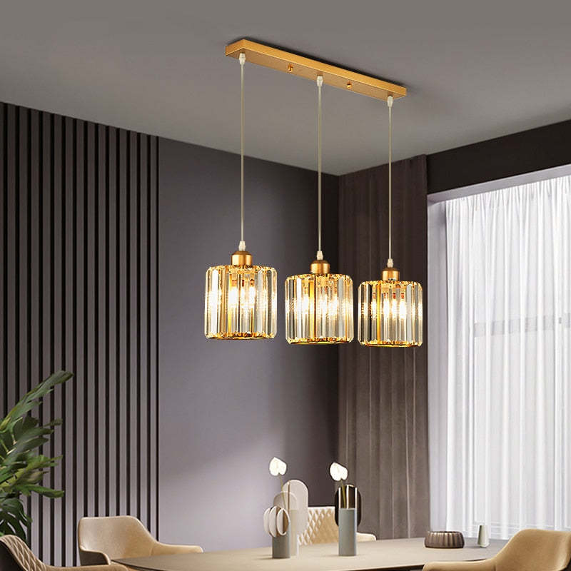 Cylinder Glass Drop Light Fixture with Metal Frame | Adjustable Hanging Height for Kitchen Island and Dining Area | E27 Socket | Lonoma