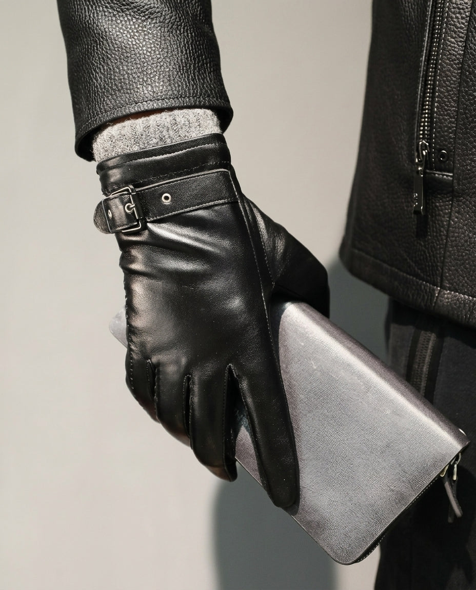 Premium Italian Leather Gloves for Men – Wool-Lined, Adjustable Strap, Winter Warmth for Cold Weather, Driving, Formal Wear | Lonoma