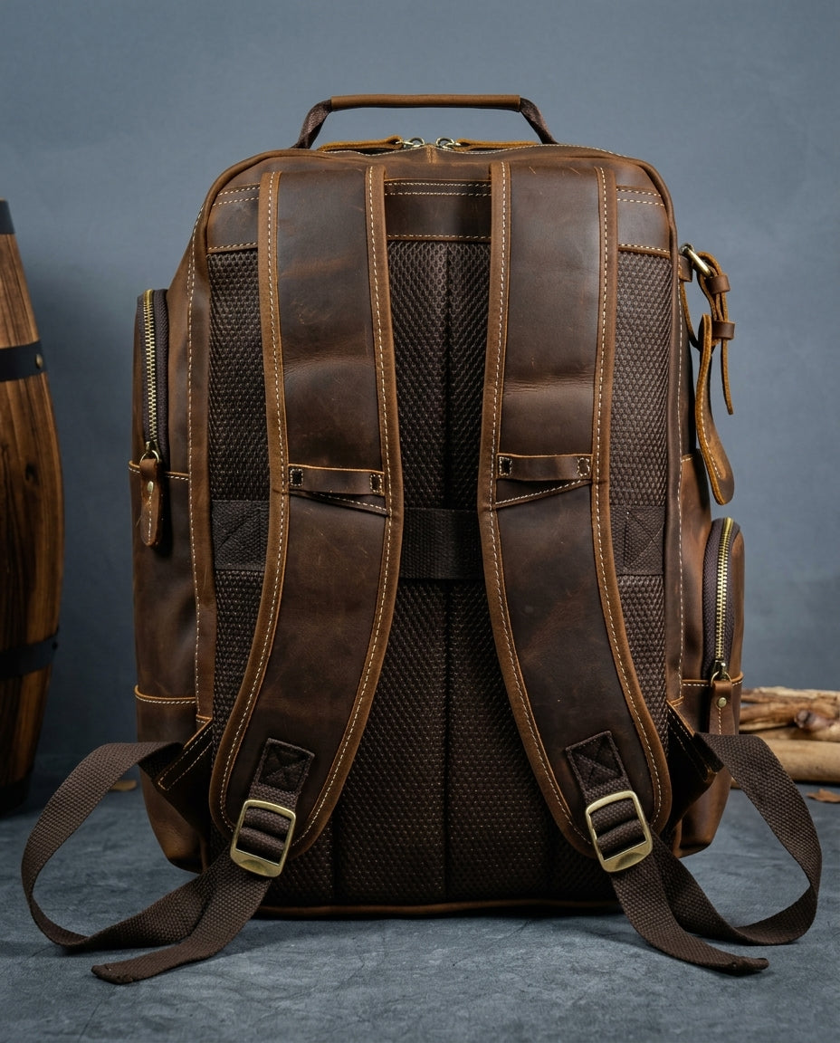 Men's Leather Backpack with Laptop Compartment – Full-Grain Cowhide Daypack for Work, Travel & Everyday Carry – Fits 15.6 Inch Laptop | Lonoma