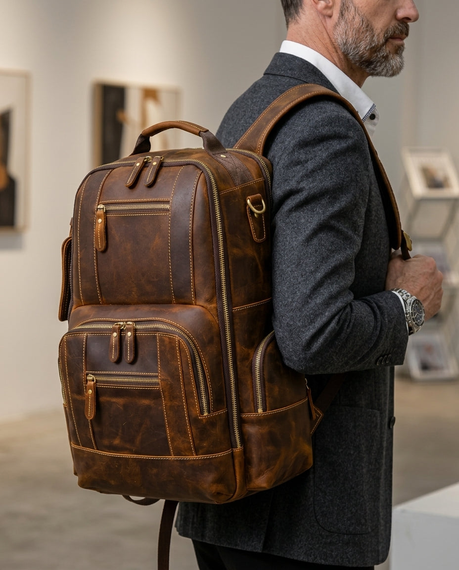 Men's Leather Backpack with Laptop Compartment – Full-Grain Cowhide Daypack for Work, Travel & Everyday Carry – Fits 15.6 Inch Laptop | Lonoma