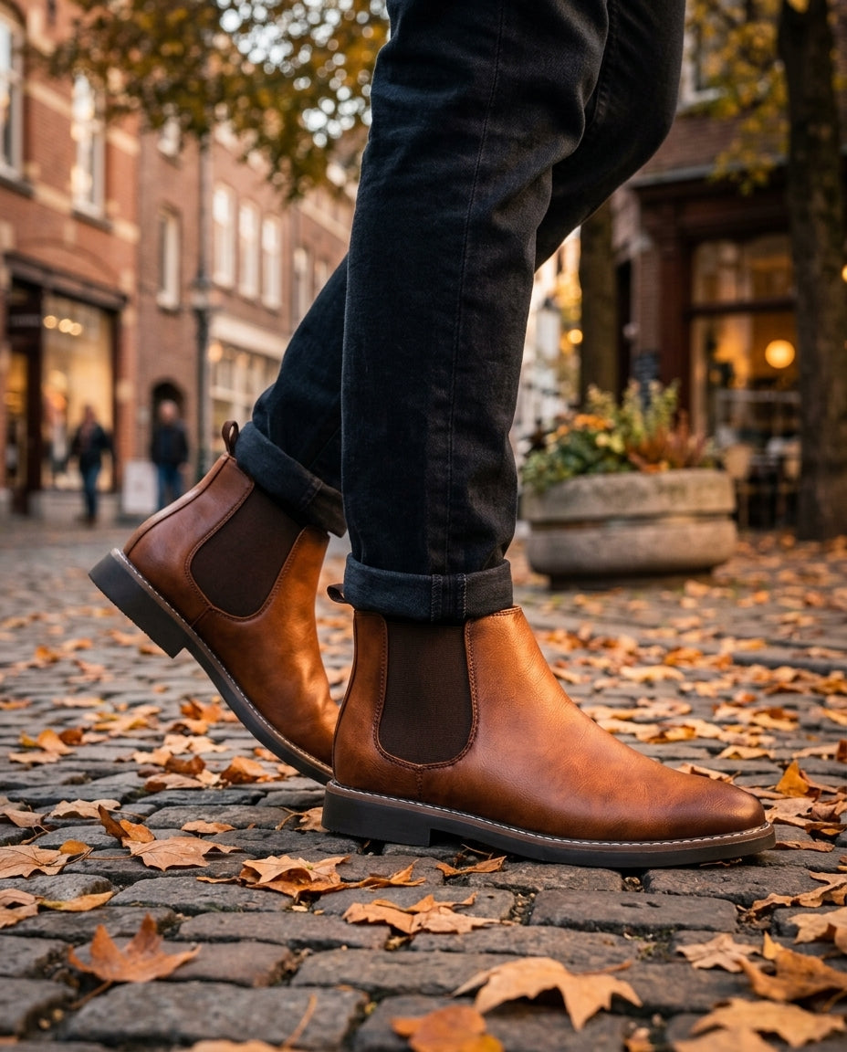Men's Pull-On Chelsea Boots Vegan Leather Side Elastic Ankle Boots Dress Casual Footwear for Work Evening Office Daily Wear | Lonoma
