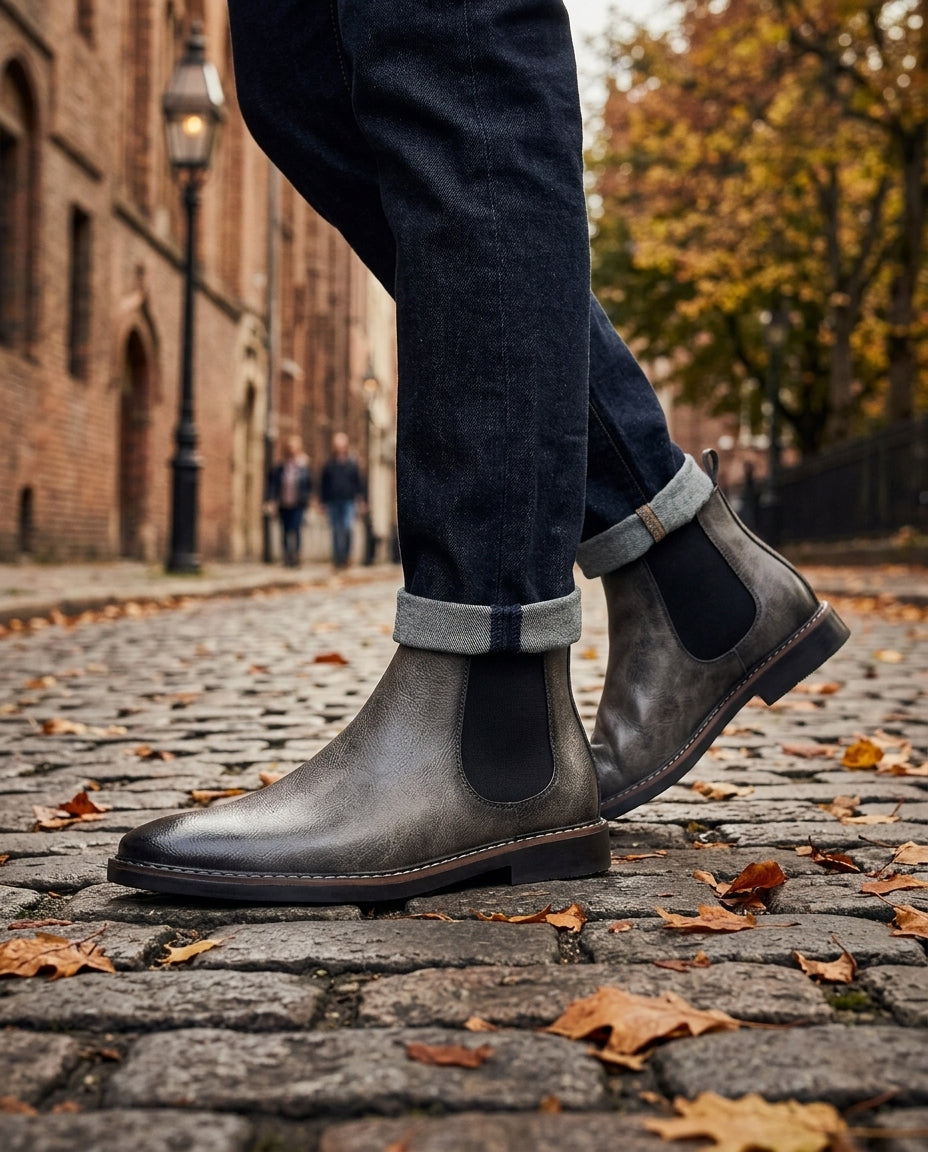 Men's Pull-On Chelsea Boots Vegan Leather Side Elastic Ankle Boots Dress Casual Footwear for Work Evening Office Daily Wear | Lonoma