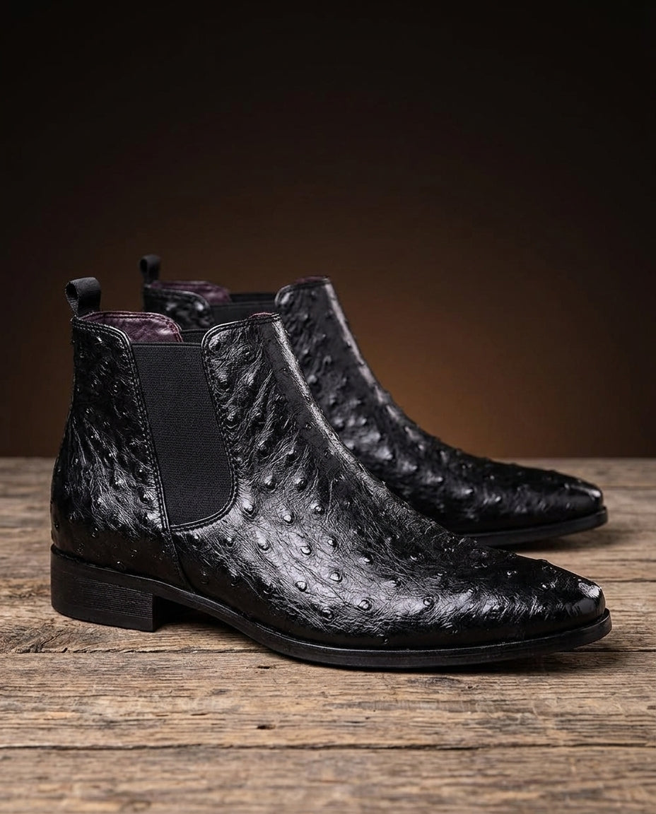 Men's Chelsea Boots Premium Leather Textured Finish Slip-On Ankle Boot Casual Dress for Work Office Date Night | Lonoma