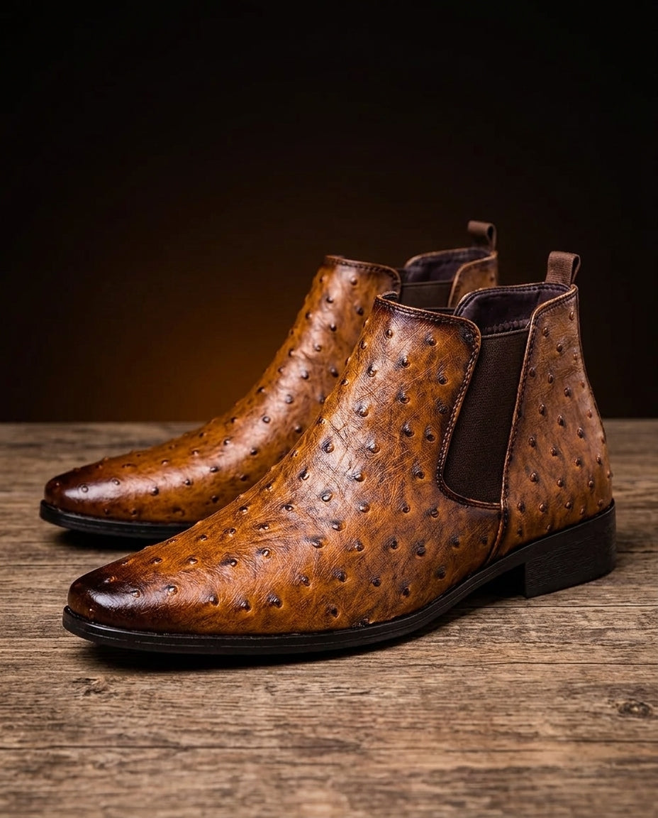 Men's Chelsea Boots Premium Leather Textured Finish Slip-On Ankle Boot Casual Dress for Work Office Date Night | Lonoma