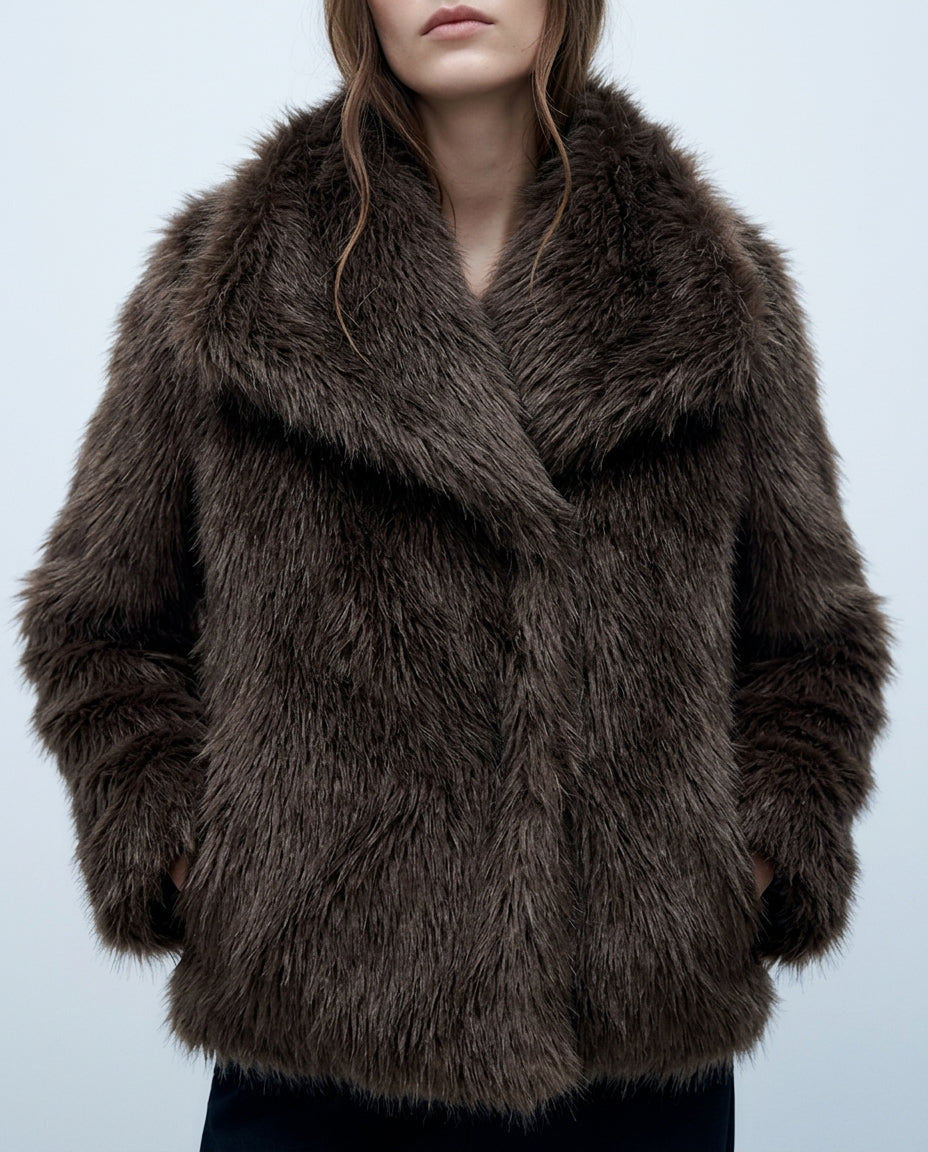 Women's Plush Faux Fur Winter Coat with Oversized Collar - Soft Fuzzy Long Sleeve Jacket for Cold Weather | Lonoma