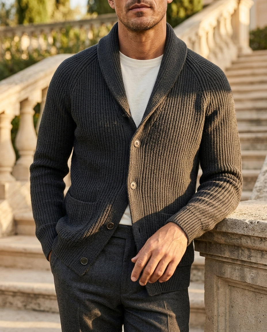 Men's Layering Sweater with Collar and Pockets – Wool Blend Button-Up Knit for Casual or Smart Wear – Cozy Fall and Winter Essential | Lonoma