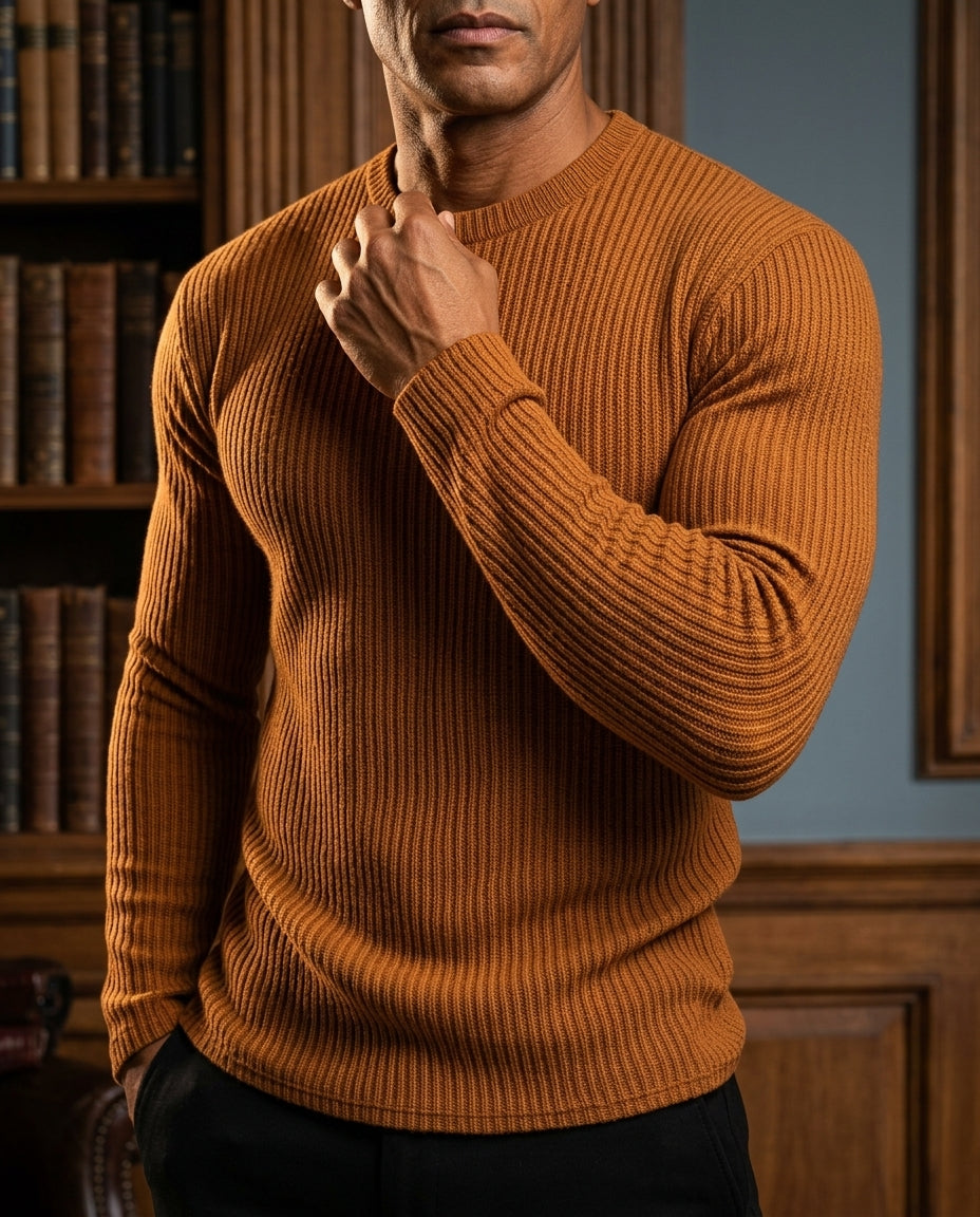 Men's Crew Neck Pullover Sweater Textured Knit Long Sleeve Slim Fit Jumper for Work Office Business Casual Wear Everyday Layering | Lonoma