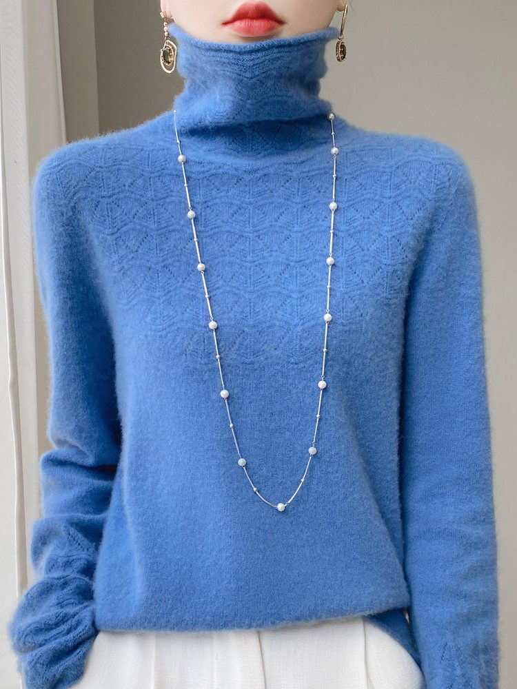 Women's Turtleneck Sweater with Open Stitch Detail in Soft Brushed Knit | Relaxed Fit Pullover for Layering | Fall Winter Wardrobe Essential | Lonoma