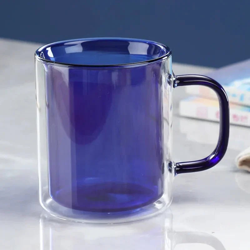 Glass Coffee Mug with Insulated Double Wall, Ergonomic Handle for Hot Beverages | Kitchen Drinkware for Coffee, Tea, Lattes | Lonoma